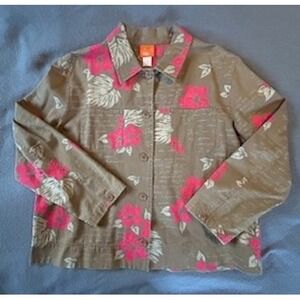 Hearts of‎ Palm Jacket Floral Button Up Cotton Floral Lightweight Beige Size 16